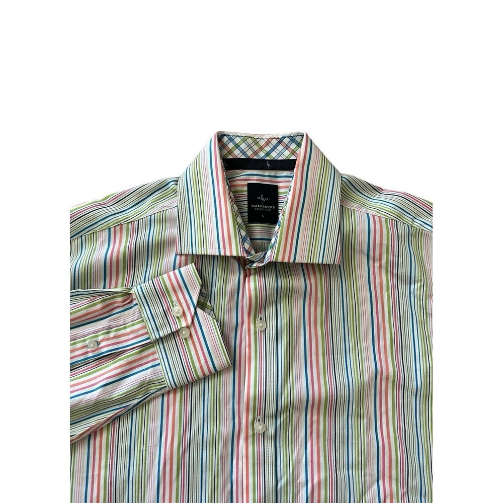 Tailorbyrd Striped Button Down‎ Collar Shirt Large Green Blue Purple Cotton